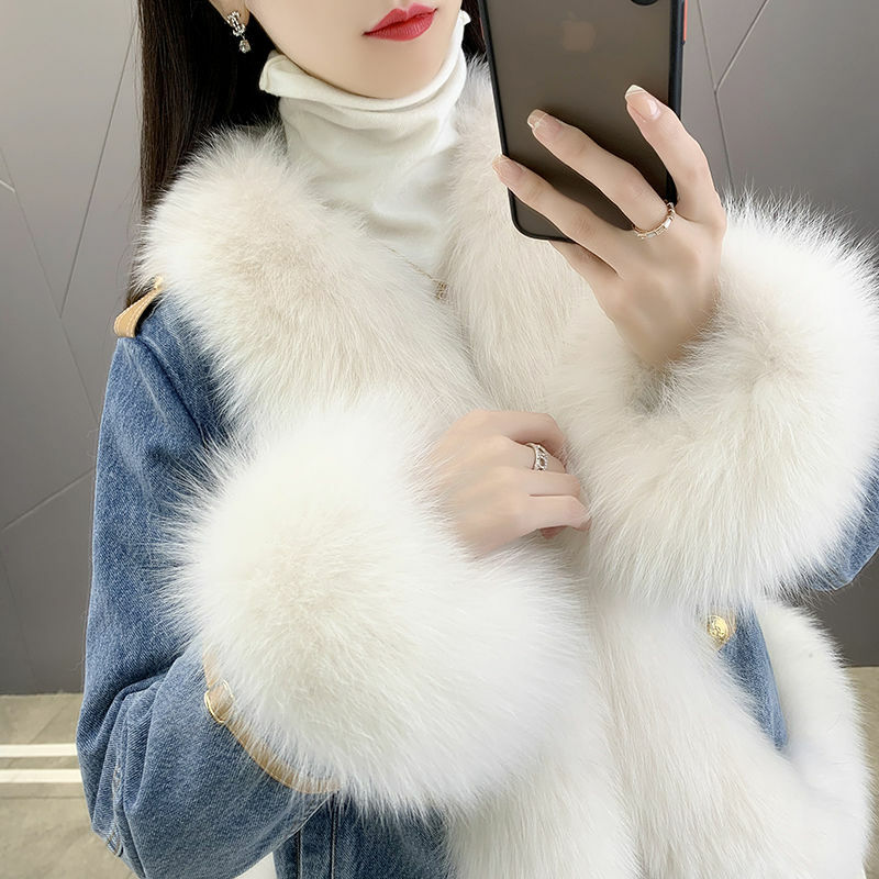 2024 inverno novo casaco de pele de raposa jaqueta feminina curto grosso moda feminina capispalla