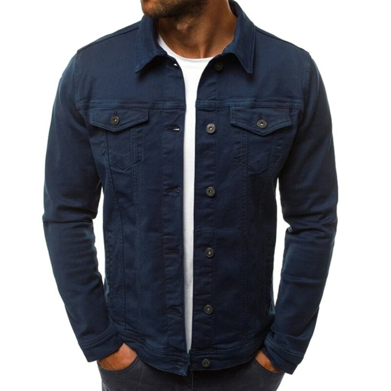 Lightweight And Breathable Men Denim Jackets For Autumn Fashion Easy To Clean Polyester Comfortable