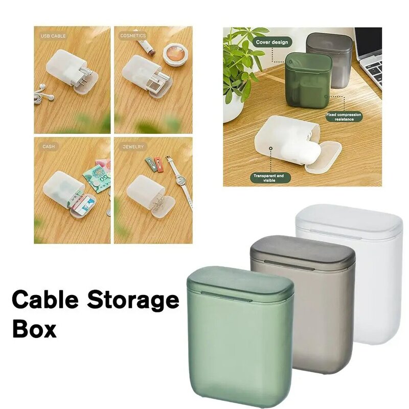 Boîte de rangement portable pour câble de données avec couvercle, conteneur de fil transparent, sauna, chargeur de téléphone portable, voyage, bureau, N9b6