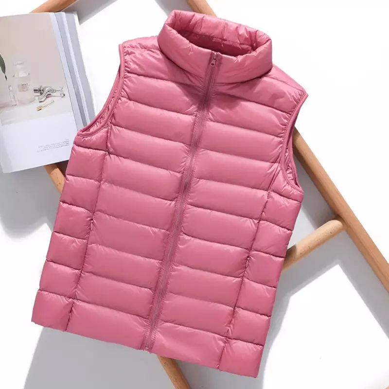 여성용 경량 다운 조끼, 2023 초경량 얇은 민소매 슬림 퍼퍼 재킷, 90% 화이트 덕 다운 코트, 가을 겨울