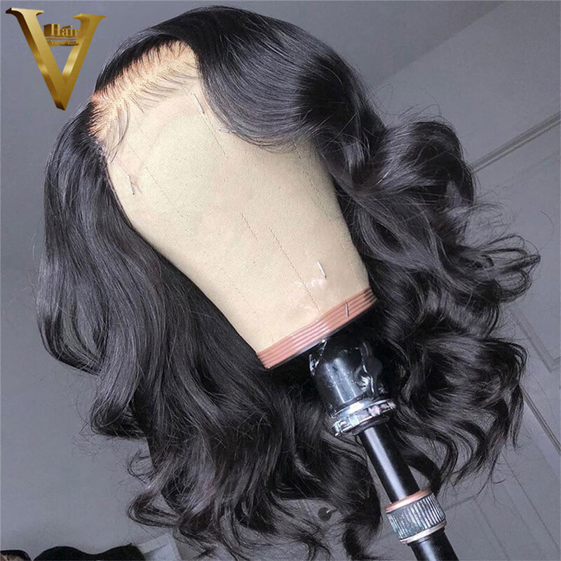 Peruca de cabelo humano virgem brasileira para mulheres negras, perucas pré-arrancadas sem cola, preto natural, frente de renda 13x4