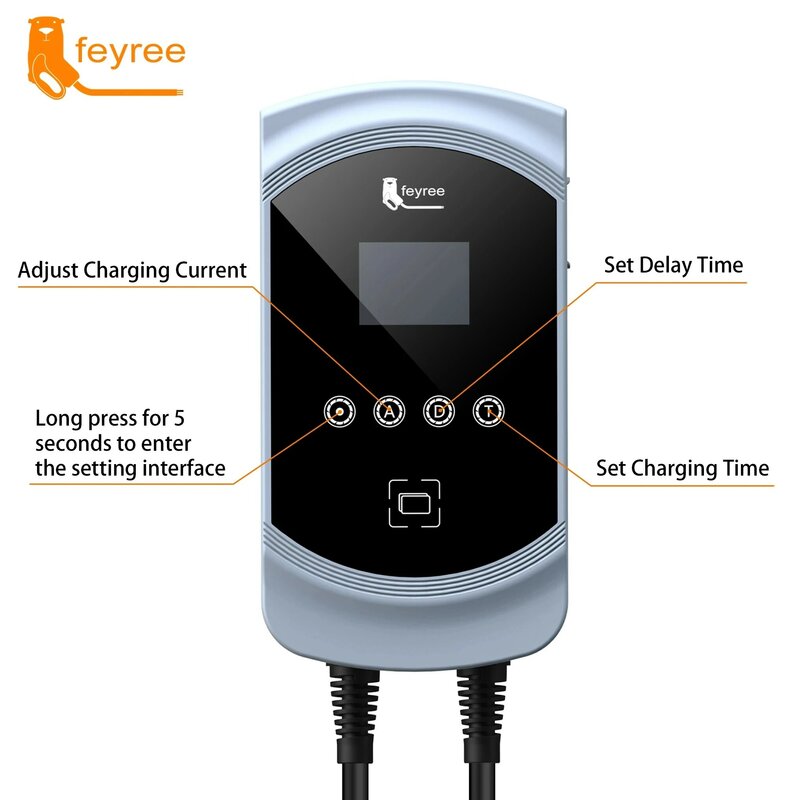 feyree EV Charger 11KW 16A 3 Phase EVSE Wallbox Electric Vehicle Car Charging Station with Type2 Socket IEC 62196-2 5M Cable