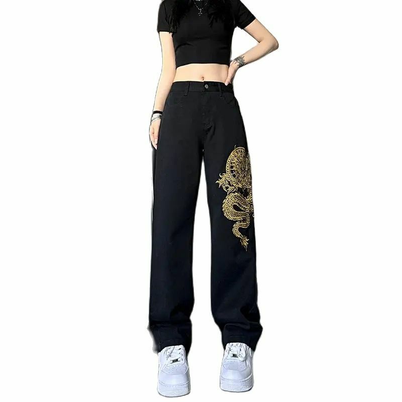 Джинсы с вышивкой дракона тотем, мешковатые джинсы в стиле хип-хоп, уличная одежда Y2k, мужские джинсы свободного покроя, джинсовые брюки с широкими штанинами, высокое качество