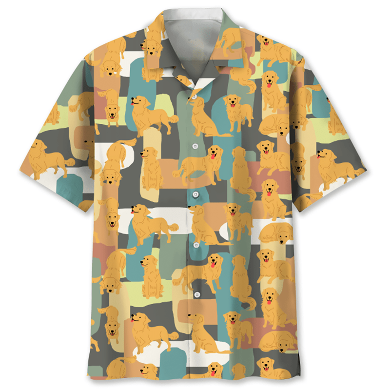 Гавайская рубашка для мужчин и женщин, летняя уличная блузка на пуговицах, с 3D-принтом собаки, с коротким рукавом, с лацканами, Y2k