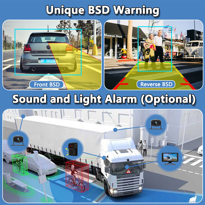 จอรถยนต์ AHD 7นิ้วพร้อม2CH 1080P กล้องสำหรับยานพาหนะสตาร์ไลท์การมองเห็นได้ในเวลากลางคืน BSD จุดบอดระบบสำรองข้อมูลกล้องบันทึกที่จอดรถบัสรถบรรทุก