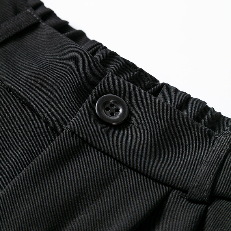 Celana Pendek Wanita Musim Panas Kancing Selutut Hitam Lebar Kaki Longgar Tirai Gaya Korea Kasual Wanita Kantor BF Streetwear Mode Sederhana