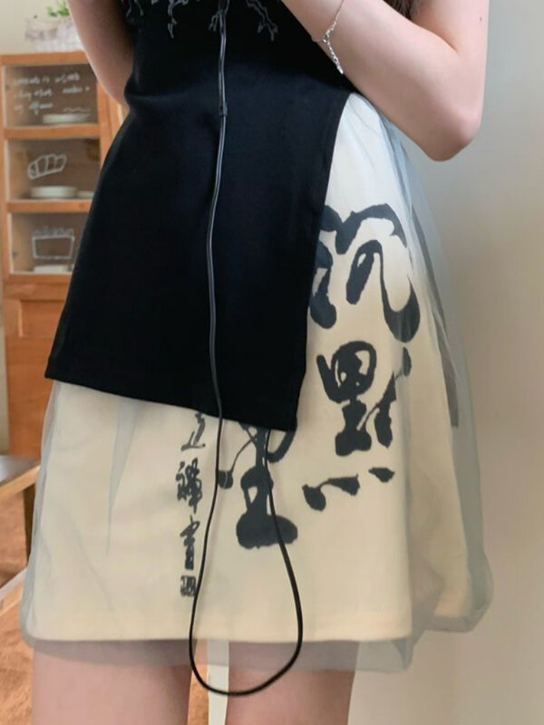Gonne donna personaggio quotidiano retrò studenti Harajuku moda stile cinese maglia sopra il ginocchio Casual semplice tutto-fiammifero Faldas Y2k