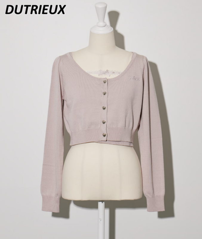 Japanese Spring Mine Mass-Produced Soft Girl High Waist Two-Piece Suit Sweet Bottoming Sling and Short Sweater Cardigan