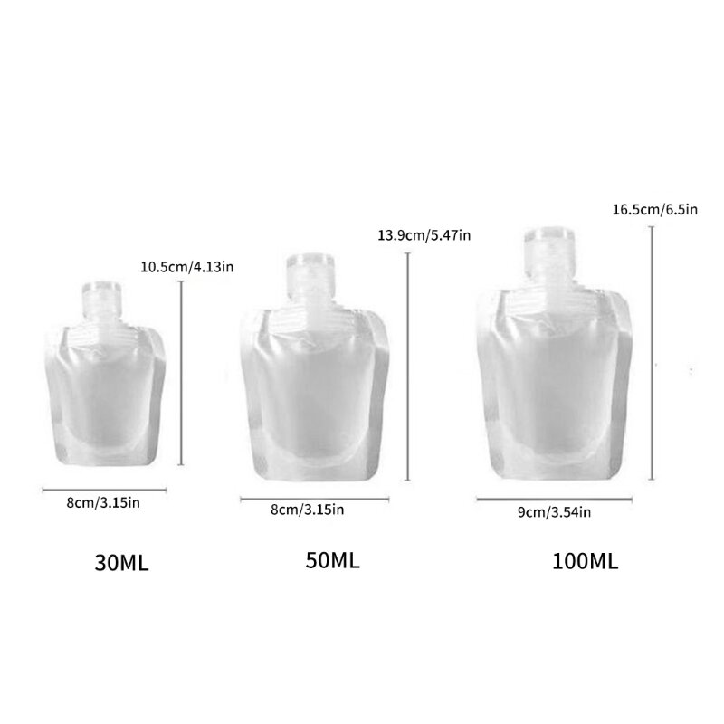 E74B Reusable Flip Cap Packaging Bag for Fluid Makeup 30ml 50ml and 100ml Lotion Dispenser Pouches