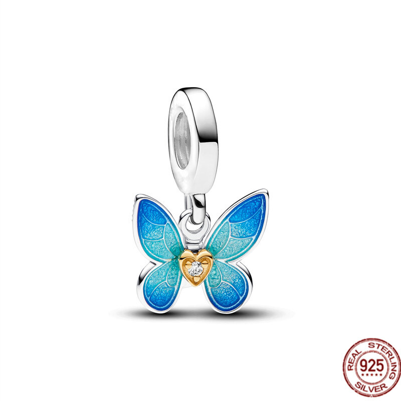 New 925 Sterling Silver Murano Glass Butterfly，Glow Firefly Dangle Charm Jewelry Bead For Women Fit Original Pandora Bracelet