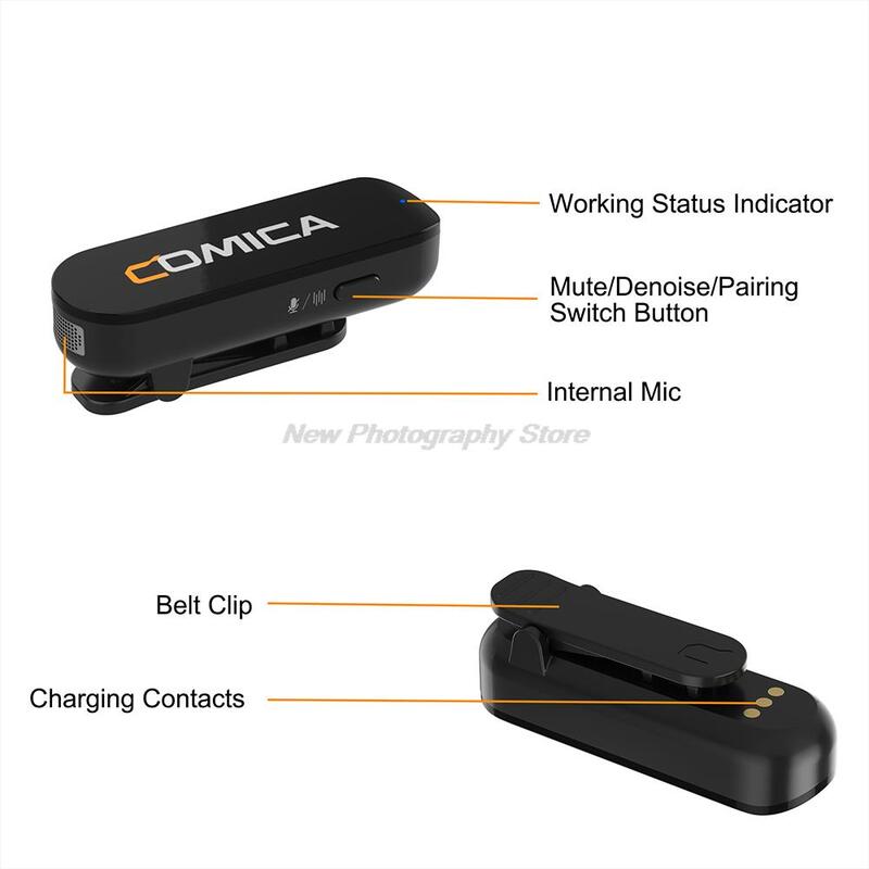 Comica Vimo S 무선 라발리에 마이크 2.4G 소형 무선 라펠 마이크, 아이폰 안드로이드 스마트폰용 충전 케이스 포함