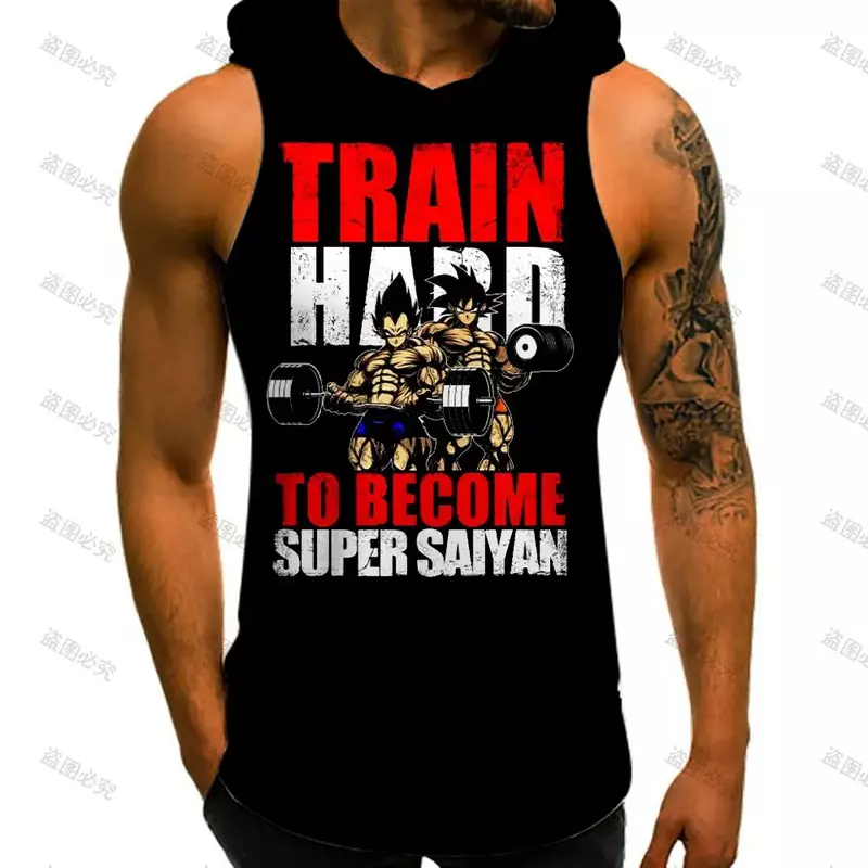 Super Saiyan Vest With Hood Anime Dragon Ball Z Trend Fashion Oversized T-shirt New Sexys Man Summer Men's T-shirts Streetwear
