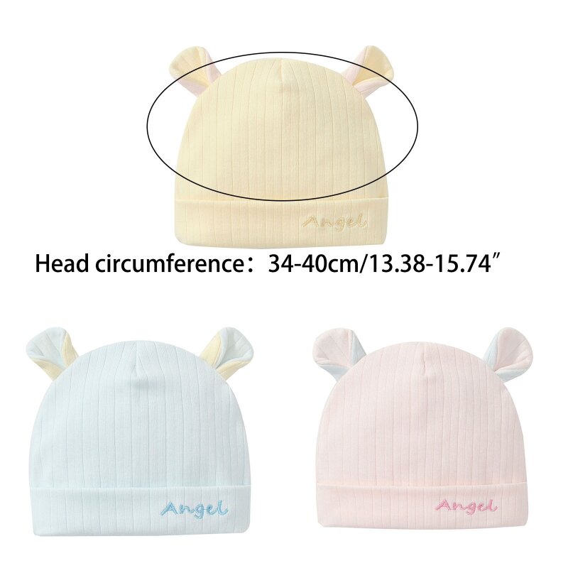 F62D Cotton Newborn Hats for Girls Toddler Striped Baby Hats Bear Ears Infant Boys