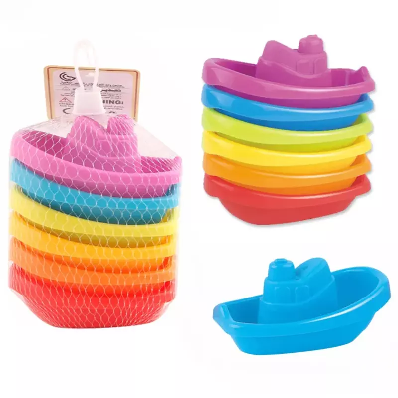 Baby Bath Toys Stacking Boat Toys Colorful Early Educational Intelligence Boat-shaped Stacked Cup Folding Tower Baby Comfort toy