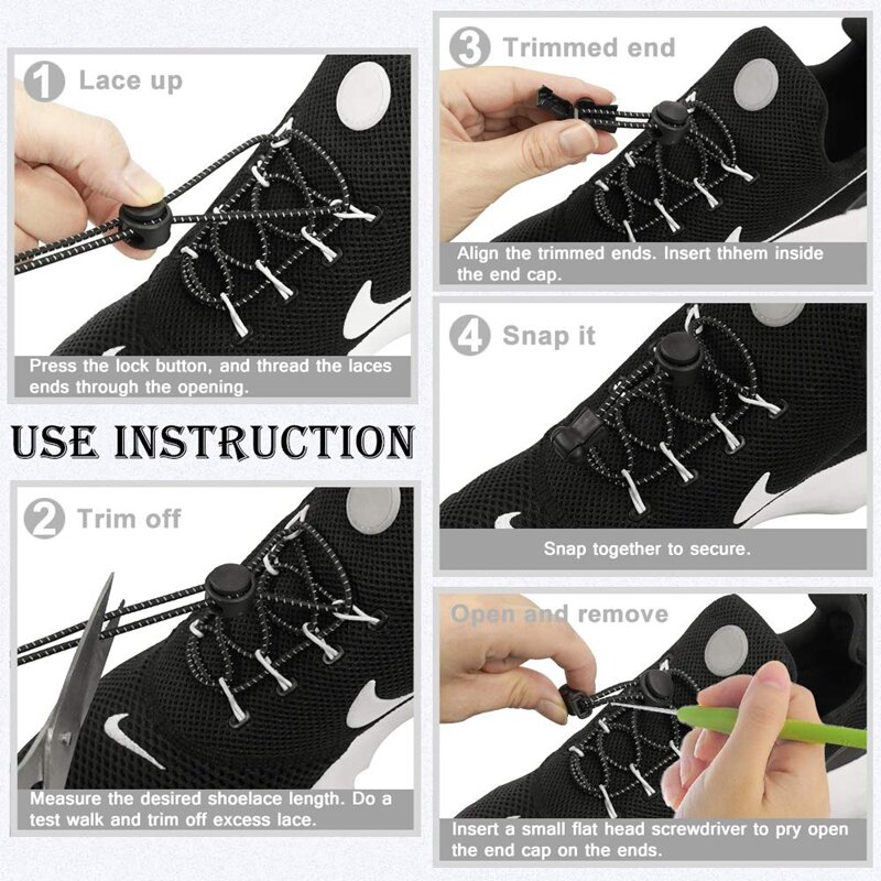 1 pasang tali sepatu untuk Sneaker elastis tanpa dasi tali sepatu peregangan kunci malas tali sepatu karet cepat tali sepatu bulat