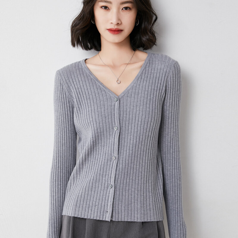 봄 가을 여성 카디건 중간 두꺼운 니트 스웨터 다목적 톱 한국 v 넥 핏 스트립 루스 롱 슬리브 자켓 캐주얼
