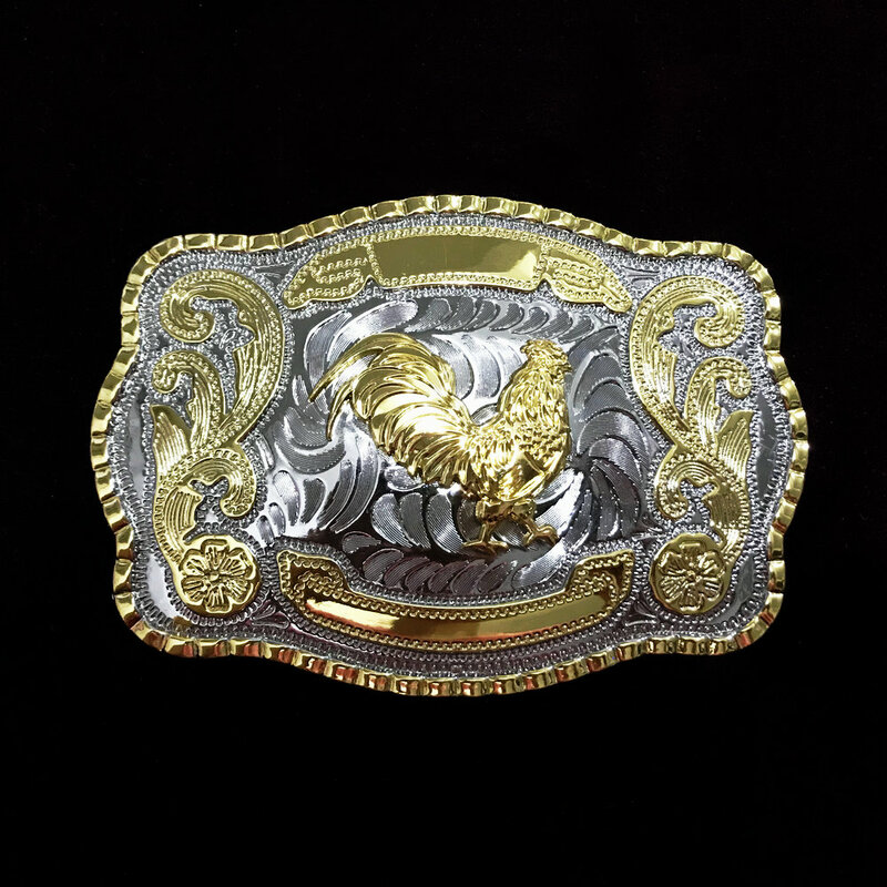 Western cowboy belt buckle silver rooster two-color plating personality men's smooth belt buckle