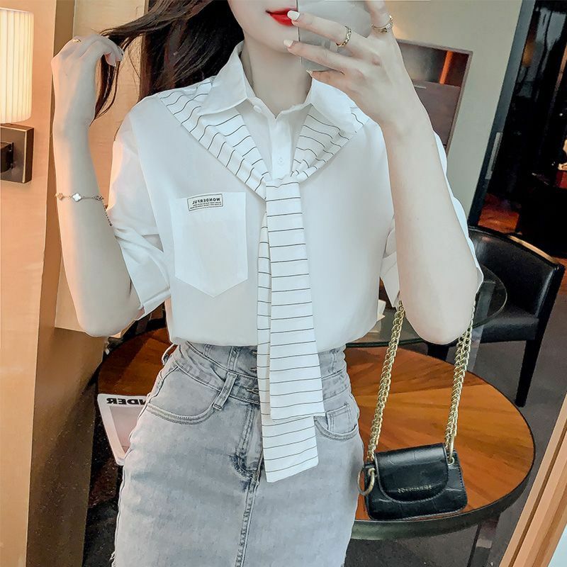 Women's Solid Color 2024 Summer New Fashion Striped Bandage Chiffon Blouses Polo Collar Cardigan Button Short Sleeve Shirts Tops