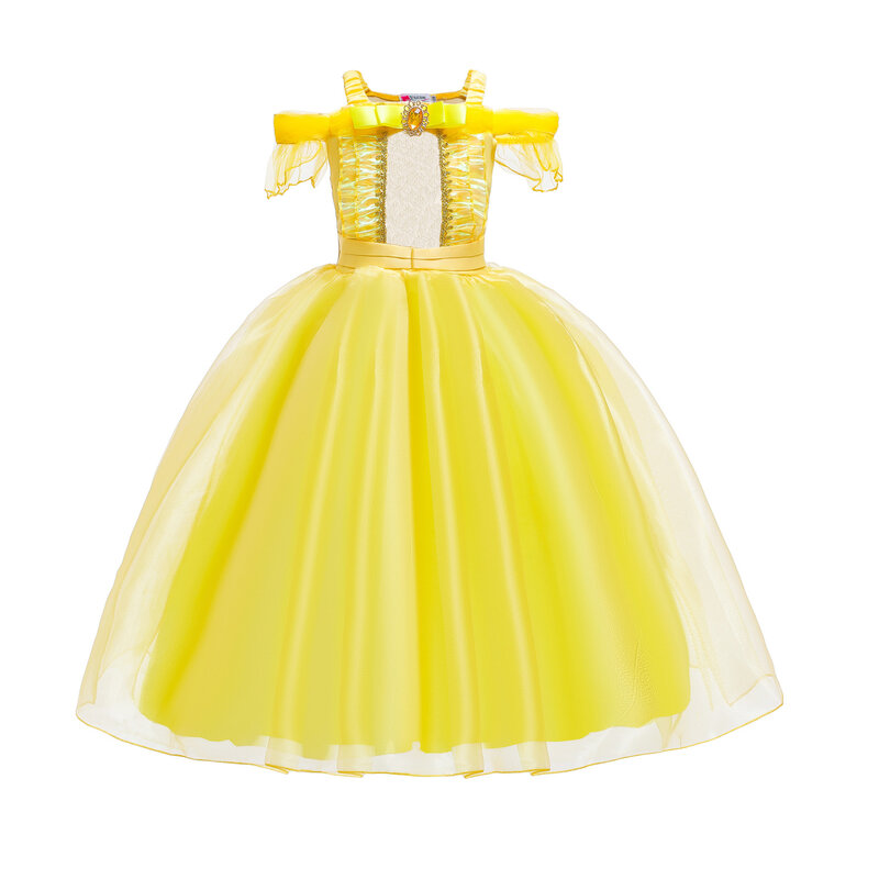 Платье принцессы Белль для косплея 2023, платья для девочек, детская одежда из искусственной кожи с волшебной короной, Детский костюм