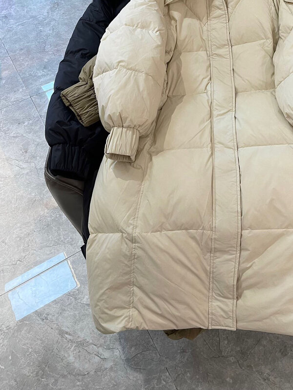 신축성 있는 방풍 커프 디자인의 롱 웨이스트 다운 재킷, 따뜻하고 편안한 2023, 겨울 신상 1019