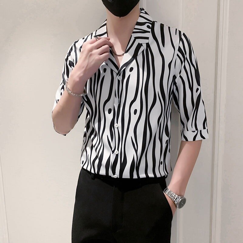 Полосатая рубашка с коротким рукавом Sense of Advanced, Мужская модная летняя нишевая рубашка в Корейском стиле с рукавом три четверти, повседневный мужской топ