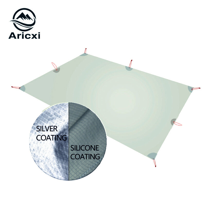 Aricxi軽量ミニ太陽の避難所、超軽量タープ、キャンプマット、テントフットプリント、15Dナイロン、シリコーン、銀被覆
