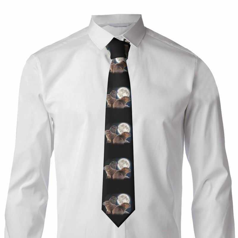 Cravatta formale a tre Capybaras e luna per uomo personalizzato da sposa cravatte divertenti di capibara