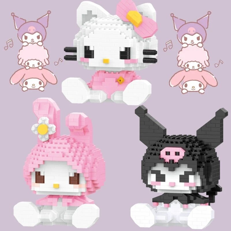 Sanrio Anime Hello Kitty My Melody Cinnamoroll Pompompurin Kuromi Friends Building Blocks Bricks Girl Children Kid Toy Gift Set