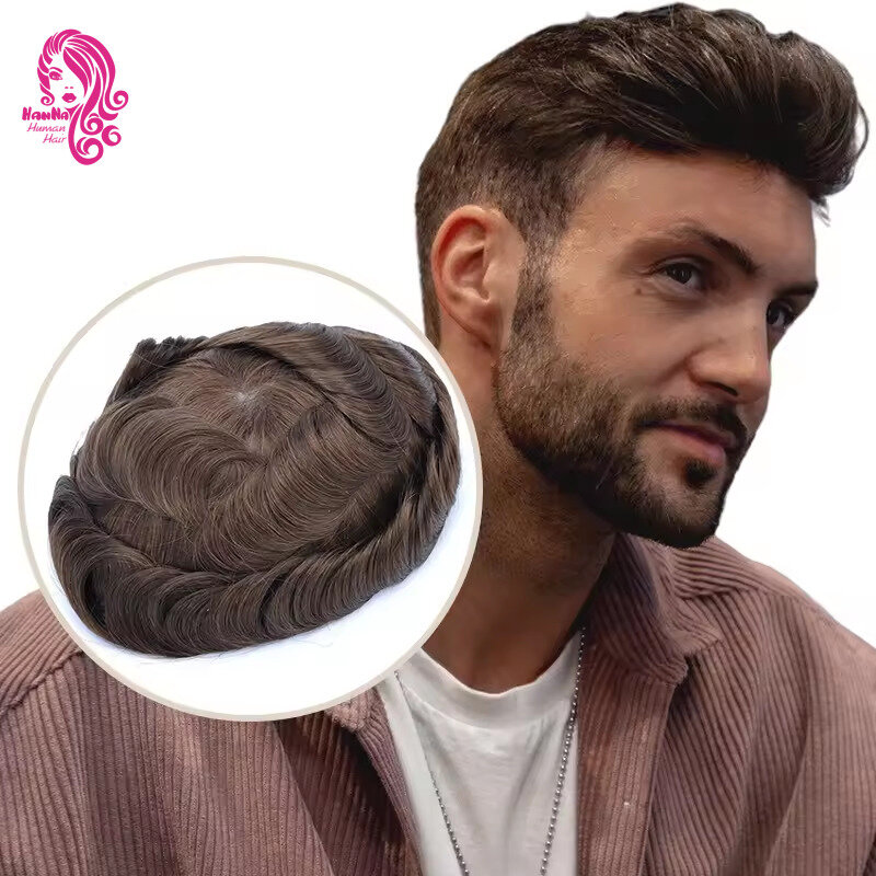 Peruka damska z cienką skórą tupecik dla mężczyzn z PU z zapętloną 100% protezą systemu ludzkich włosów dla utrata włosów męskich jednostek włosów dla mężczyzn