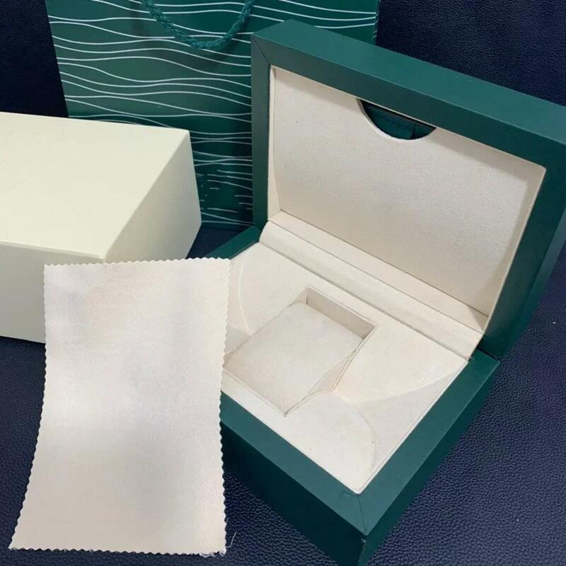 Caixa de relógio verde com papéis cartões e sacos, réplica Rolexable One-to-One, qualidade super