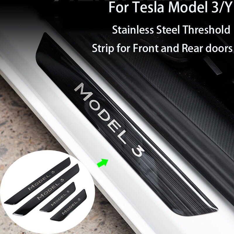 สำหรับ Tesla รุ่น3 Y ขอบประตูด้านหน้าและด้านหลังป้องกันการก้าวและป้องกันการขูดบันไดสแตนเลสประตูต้อนรับ2ชิ้น2020-2023