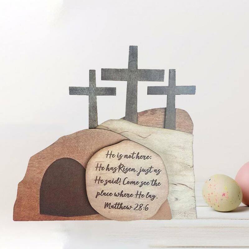 Easter Home Decoration Wooden Easter Decor Intricate Cross Pattern Wood Easter Ornament Lightweight Holiday Decoration