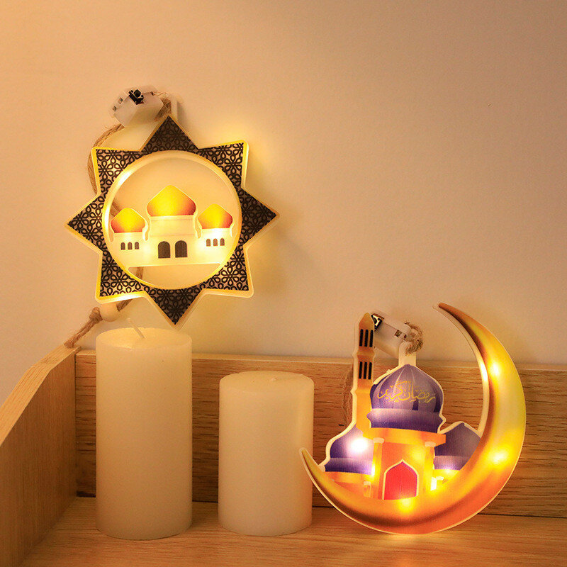 Luz LED colgante de Luna y Estrella, luz de modelado fuerte, decoración del Ramadán, colgantes musulmanes del Islam, Ramadán, decoración musulmana del Islam para el hogar