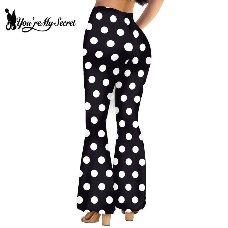 [Je Bent Mijn Geheim] Mode Zwarte Polka Dot 3d Print Wijd Uitlopende Broek Voor Vrouwen Casual Dame Slanke Leggings Elegante Hoge Taille Broek