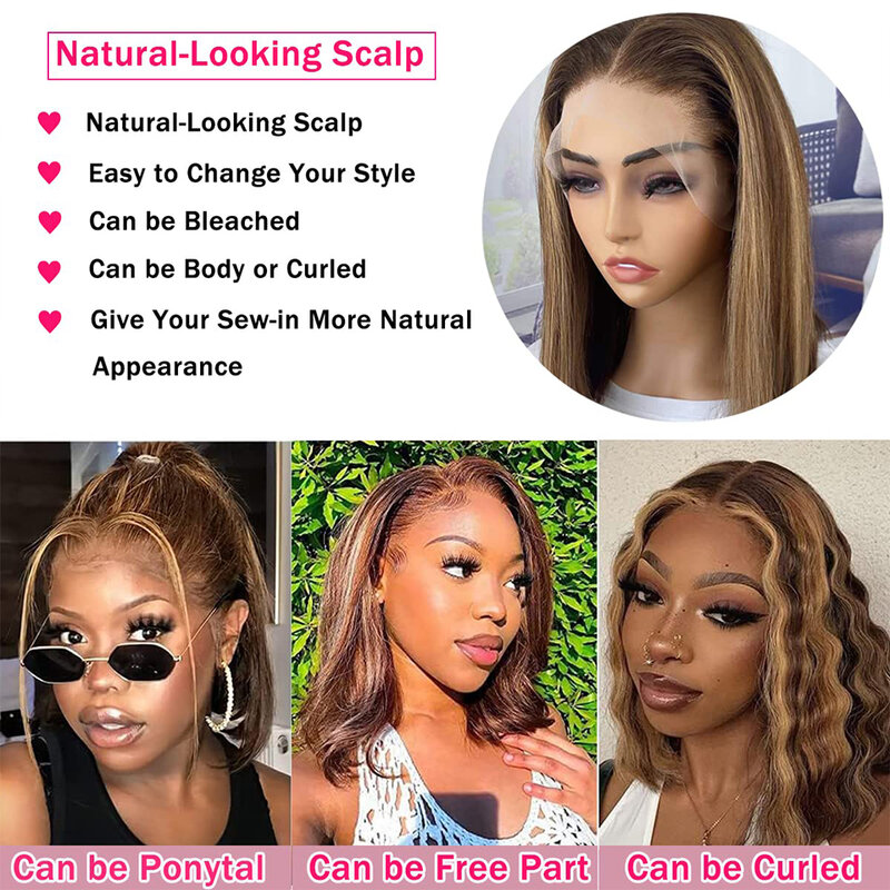 Highlight Omber Lace Front Wigs Human Hair Pre Plucked 4/27 Straight 13X4 HD Transparent Lace Frontal Wigs 200% Density Wigs