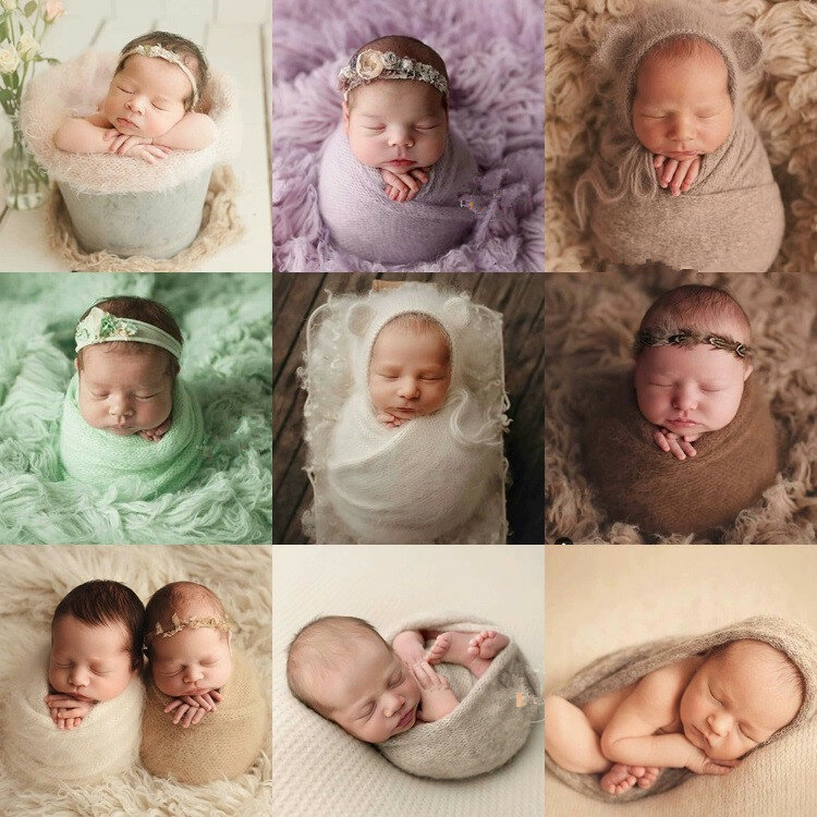 Accesorios de fotografía para recién nacido, manta envolvente de lana elástica, sombrero hecho a mano, accesorios para sesión de fotos