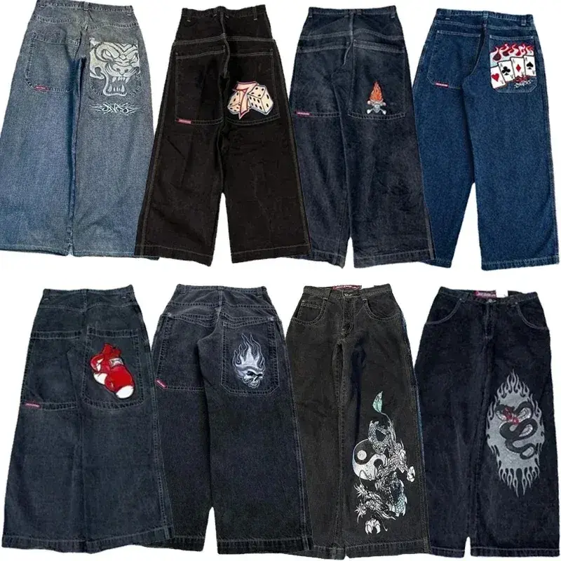 JNCO-Calças de ganga largas para homens e mulheres, vintage, bordadas, de alta qualidade, Hip Hop, góticas, streetwear, Harajuku, casual, perna larga, Y2K