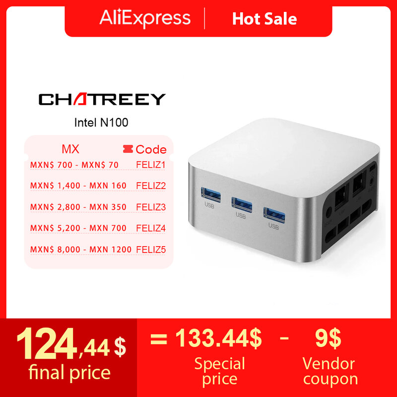 Chatreey-T8 Mini PC Intel Celeron, Quad Core, N200, N100, Computador de bolso, 3xHD, 2.0, 2x Gigabit Ethernet, Windows 11, Wifi5