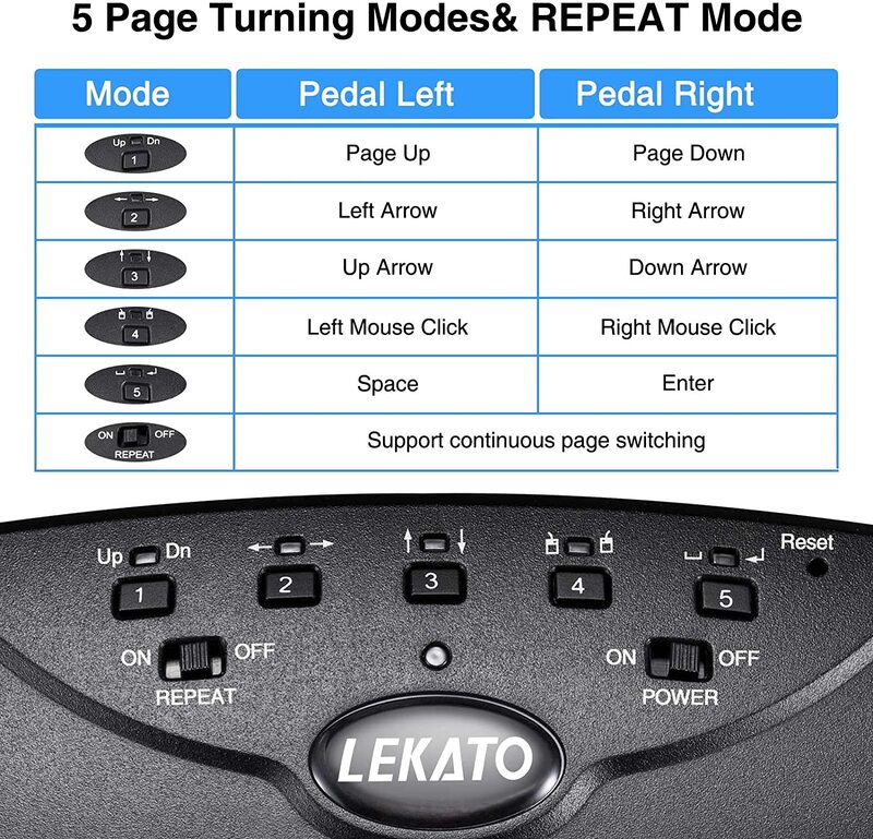 Lekato-Página Wireless Turner Pedal Silencioso, Bluetooth, USB Recarregável para iPad, iPhone, Tablet, Computador portátil, Bluetooth