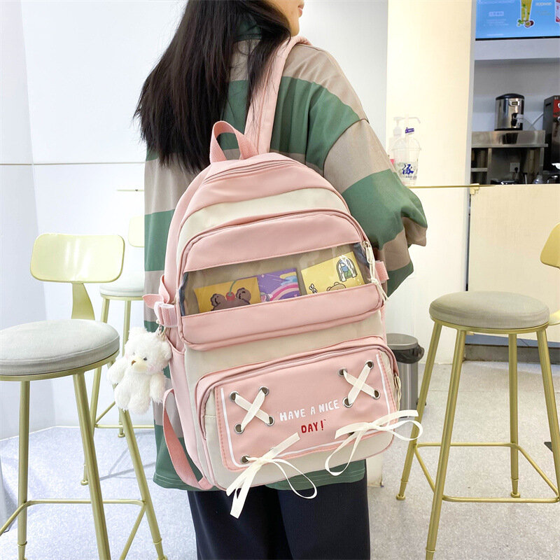 여아용 한국 스타일 학교 배낭, 귀여운 나일론 여행 배낭, 카와이 가방, 배낭 패션 데이팩
