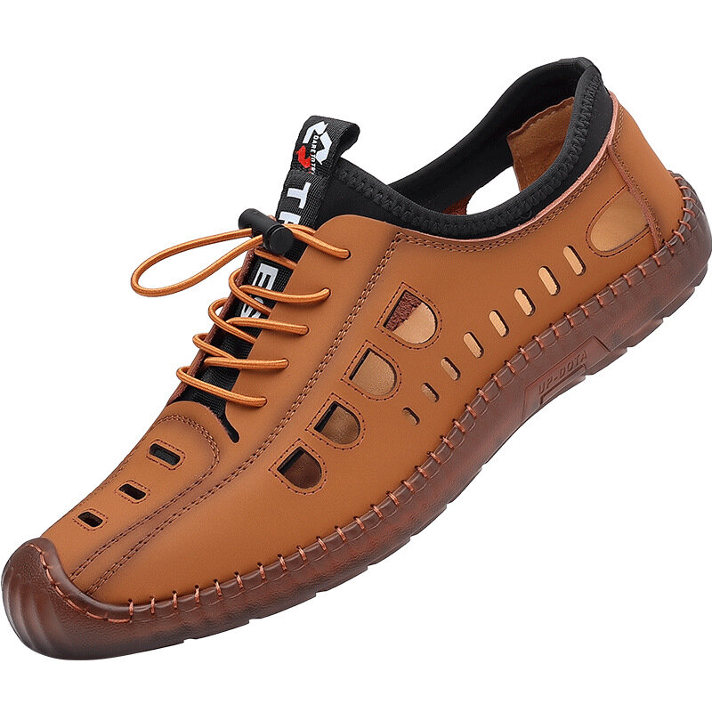 Sandalias informales de verano para Hombre, zapatos transpirables calados a la moda, zapatillas planas de negocios de fondo suave, nuevas