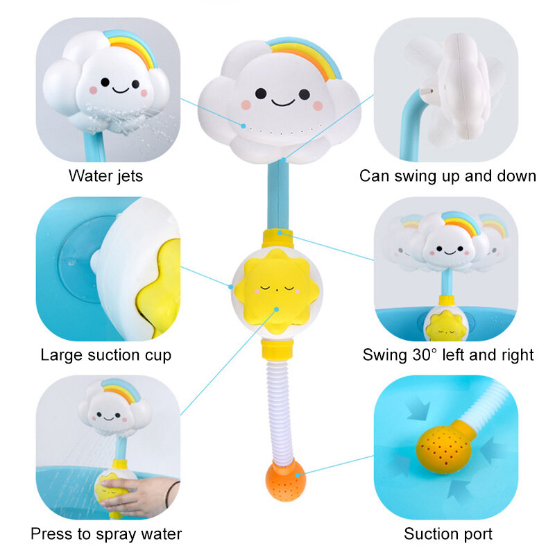 Zabawki do kąpieli dla niemowląt chmura wanna prysznice bicze kąpielowe frackers składane kran zabawki do kąpieli dla dzieci śliczne prysznic natryskowy dzieci prezent