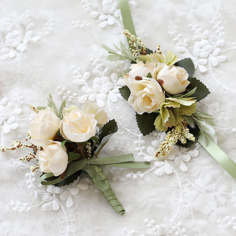 Цветок на запястье, корсаж для подружки невесты, цветок ручной работы, искусственная Шелковая Роза, браслет, цветок для фотоукрашения