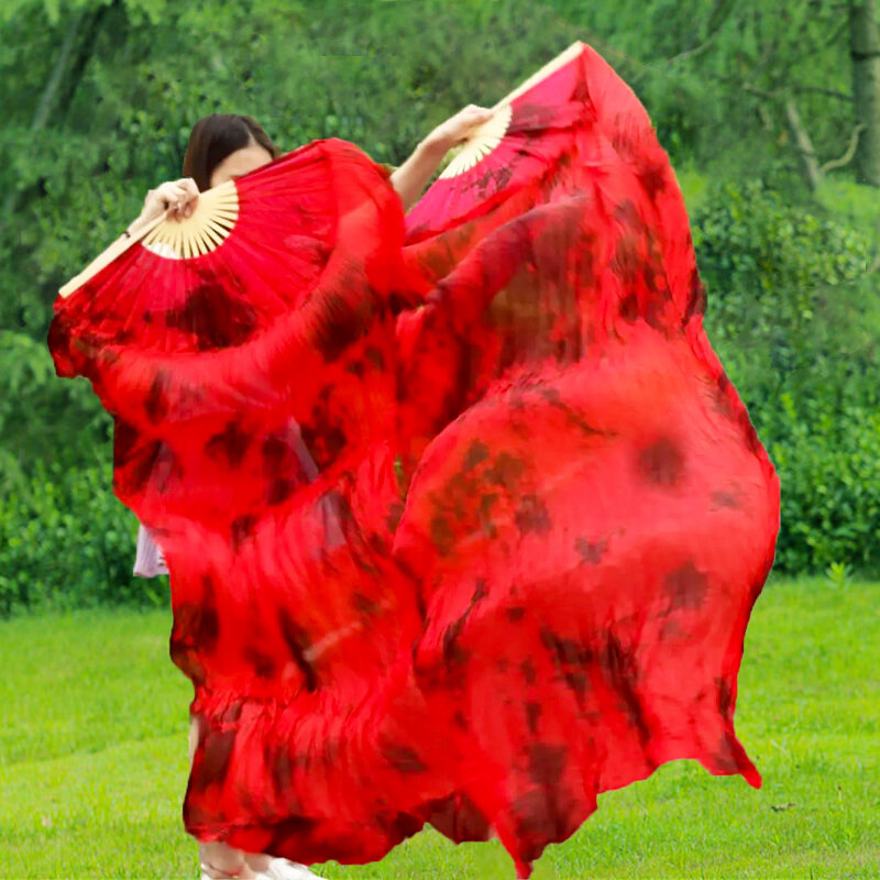 Wholesale 100% Real Silk Belly Dance Fan Veils 1 Pair Gradient Color Dancer Performance Show Props 120cm 150cm 180cm Customized