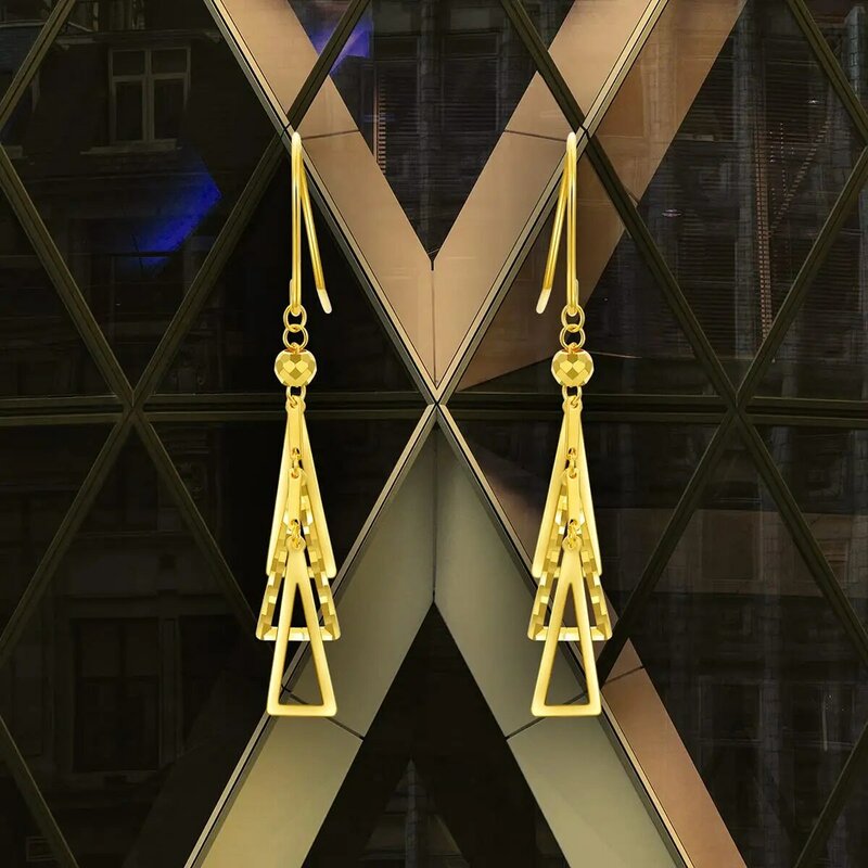 Серьги-подвески YFN из желтого золота 18 карат женские, висячие ювелирные украшения в виде треугольников из 18-каратного золота, изящные подарки