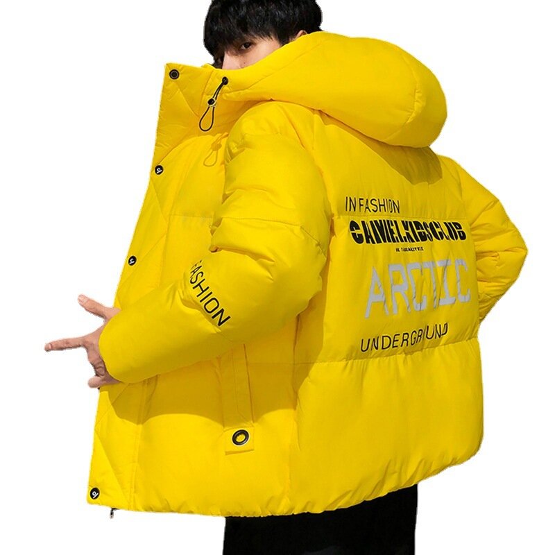 Jaket gelembung Harajuku warna-warni untuk pria, jaket hiphop Parka Musim Dingin 2022, jaket Puffer warna kuning hitam gaya Korea untuk pria