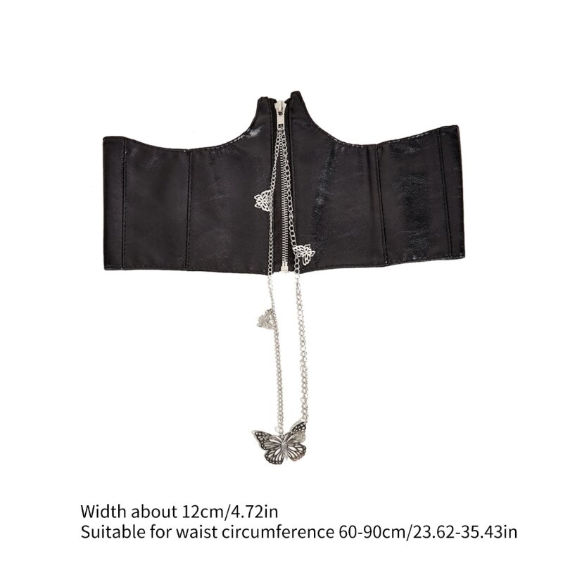 50JB Damen Unterbrustkorsett, elastischer breiter Taillengürtel mit Schmetterlings-Reißverschluss, universelles