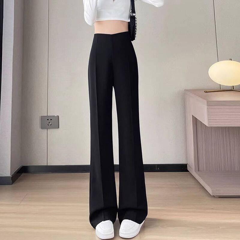 Celana panjang kaki lebar untuk wanita, celana panjang mode kasual pinggang tinggi longgar warna polos bergaya Korea musim semi musim panas 2023