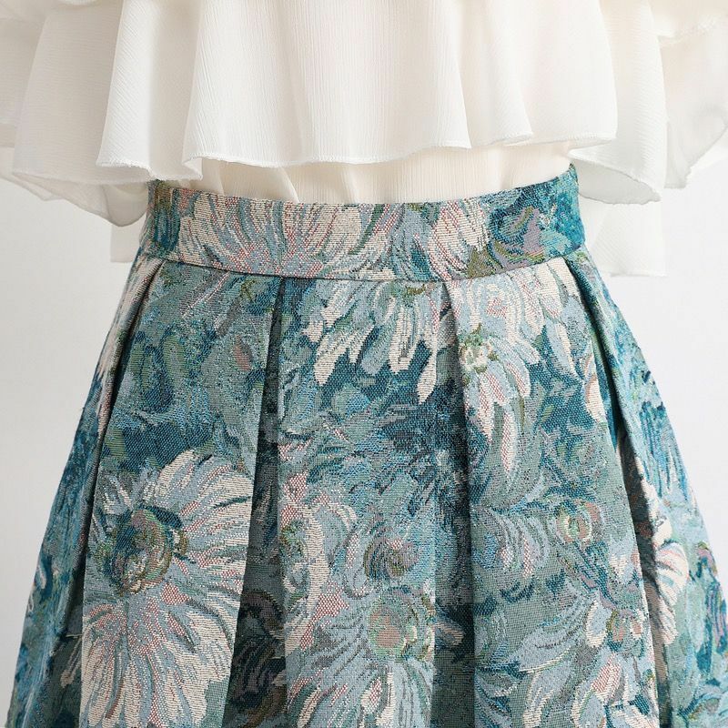 Malarstwo damskie w stylu Vintage spódnica w kwiaty damska moda wysoka talia spódnica damska żakardowa Streetwear spódnica dopasowana Q521
