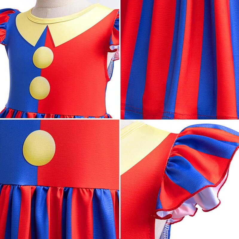 Ragazze Cosplay Digital Circus Dress bambini Clown Clothes Pomni 3D Print Halloween Carnival Theme Party Stage Performance Vestido